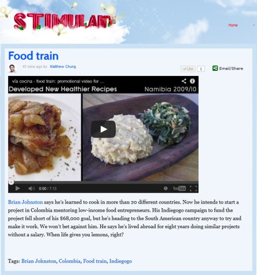Stimulant Via Cocina Food Train artiículo publicado 07-30-2013